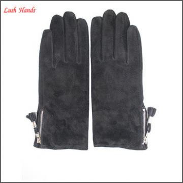 ladies suede leather hand gloves with zipper