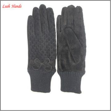 ladies&#39;s customized color and style pigsuede cheap leather gloves