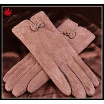 Simple and generous lady sheep suede leather gloves with bowknot
