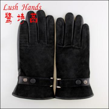 Men&#39;s pigsuede leather gloves with Silver belt and button details