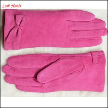 high quality girls in fashion suede navy blue leather gloves with bow