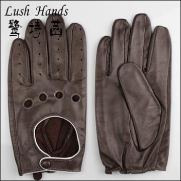 2016 fashion brown wholesale driving leather gloves with knuckle holes