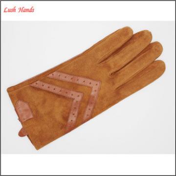 Women &#39;s fashion drving brown sheepsuede and leather gloves