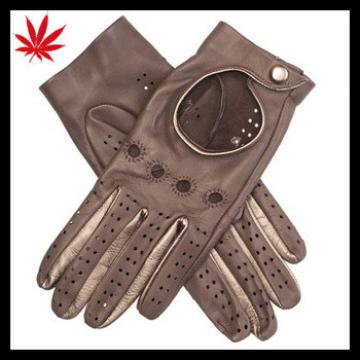 Taupe and Bronze Leather Driving Gloves for lady