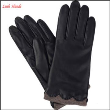 Ladies cute black finger touch screen leather gloves, winter gloves