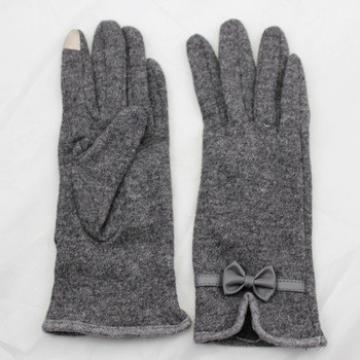 women touch screen woolen gloves with leather bow mouth and hand clasp
