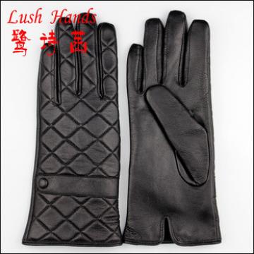 black checked smart phone goat skin gloves for women with leather watch strap