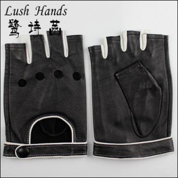 2016 fashion short fingerless black leather driving gloves with knuckles holes