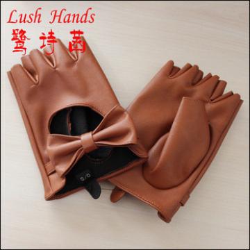 lady&#39;s brown leather fingerless driving gloves with wholesale price and bow