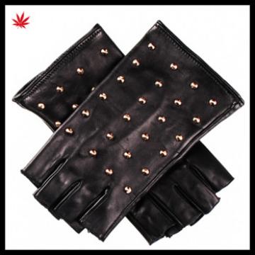 Ladies fingerless leather gloves silk lined leather gloves with rivet