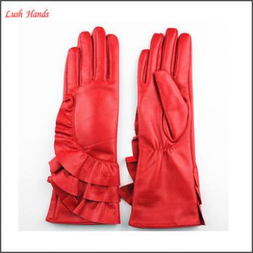 2016 lady&#39;s fashion high-quality long red leather gloves with wholesale price