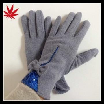 Ladies sequins wool fleece lined gloves with a butterfly