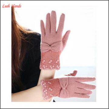 girls fashion sweet warm woolen gloves fashion wool lace gloves with bow