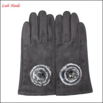 Fashion tight leather gloves for women with fur ball