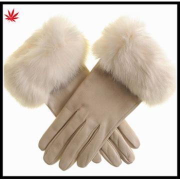 2016 lady&#39;s rabbit fur fashion sheep skin Leather Gloves