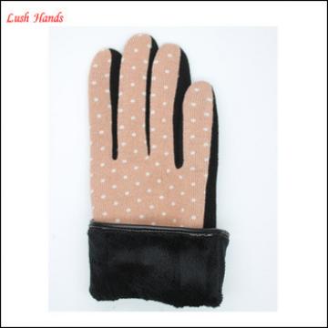 ladies dotty micro velvet gloves with bow for wholesale