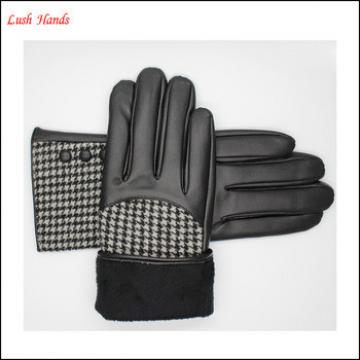 ladies fashion leather-cloth patched swallow gird gloves lined with polyester