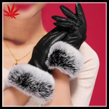 women&#39;s leather gloves rabbit Fur mouth touch screen more warm and velvet glove women fall and winter
