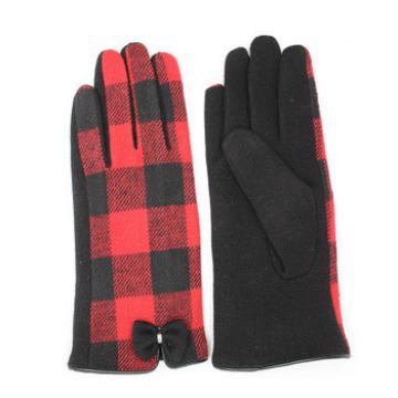 cheap women&#39;s Red and black plaid cloth and spandex velvet gloves with