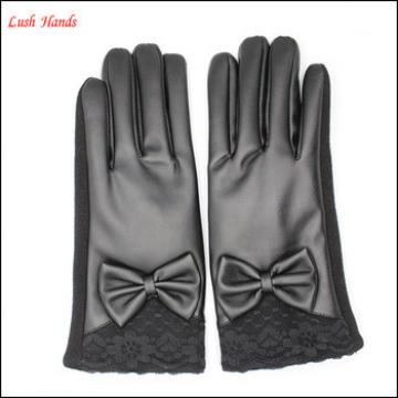 2016 ladies sheepskin handback and woolen palm gloves with leather bow