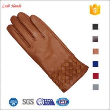 2017 high quality girls fashion new style genuine sheepskin and pigsuede weaving gloves
