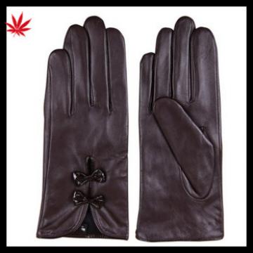 2016 Ladies fashion purple leather hand gloves with bowknot