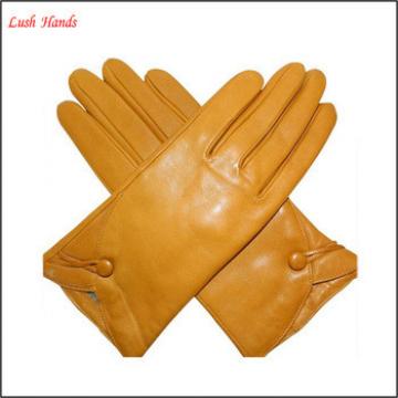 2015 hot sale lady&#39;s fashion simple yellow leather gloves