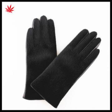 2016 hot sale fashion horse hair black sheep leather gloves