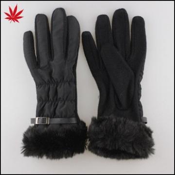 Women black cloth with wool gloves,fake fur cuff and cheap price