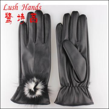 Ladies Imitation leather Gloves with Fake fur