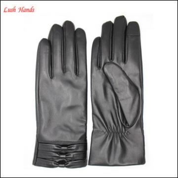 women leather gloves &amp; mittens with bow and Palm elastic