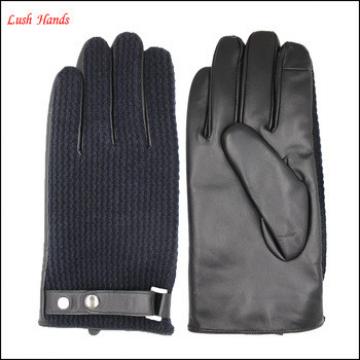 new style wolen fabric back leather gloves palm leather gloves for men with belt and button