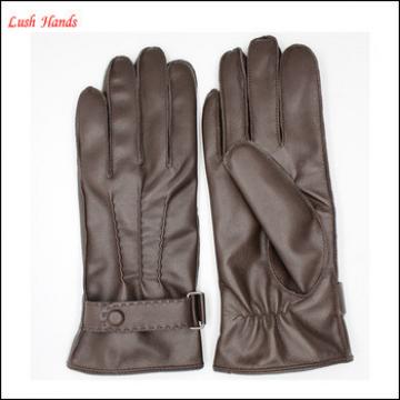 wholesale Classic women black leather gloves with belt buckles and buttons