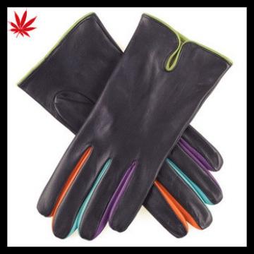 Black Leather Gloves with Multicolour Detail colored leather gloves for lady
