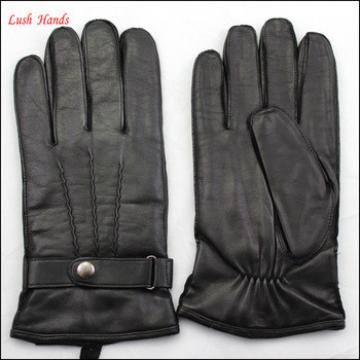 Men &#39;s touch screen leather gloves with leather belt and woolen lining