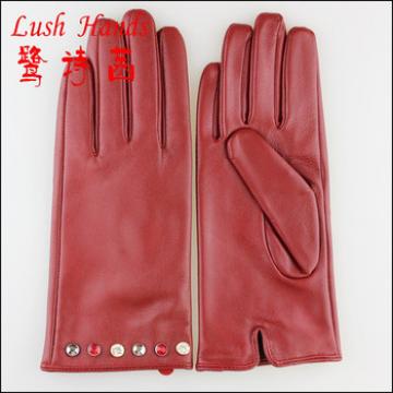 Diamond leather gloves with fashion color for women