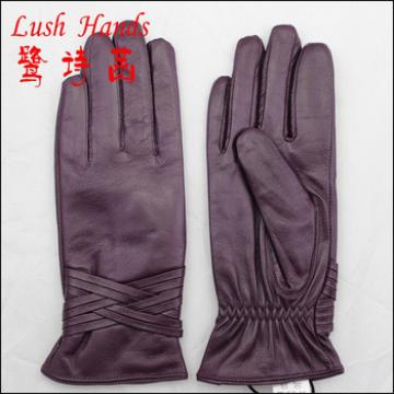 2016 fashion ladies purple leather gloves with palm elastic