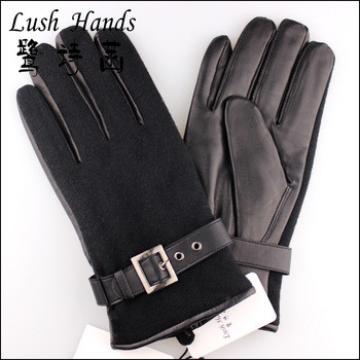 Men&#39;s hot selling high-grade leather-suede winter gloves with belt for wholesale