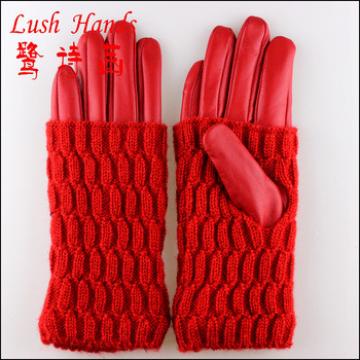 2016 new style bright red sheepskin gloves with delicate jobbing-on