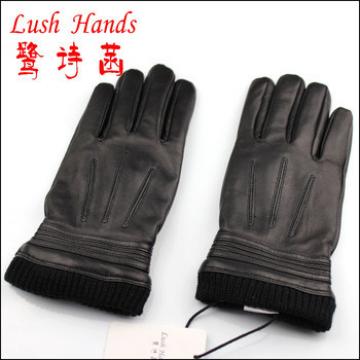 2016 men&#39;s new black leather gloves with knited cuff
