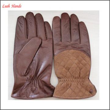 Combined cheap sheep leather gloves with pigsuede fabric