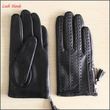 Ladies short leather gloves with side zipper