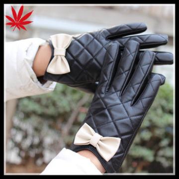 Girl's gloves leather with cute bow from China