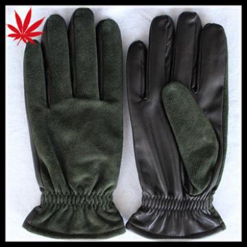 Men's cheap sheepskin leather and dark green suede leather gloves