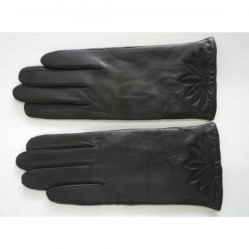Black leather gloves for women