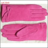 high quality girls in fashion suede navy blue leather gloves with bow