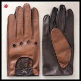 brown back black palm men wearing fashion new style driving leather glove