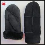 Fashion Lady Leather Mitten Gloves with suede and real fur lining