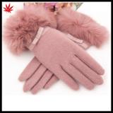 girls fashion sweet warm fur woolen gloves fashion wool gloves with bow