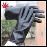Sexy women wearing genuine sheepskin leather gloves